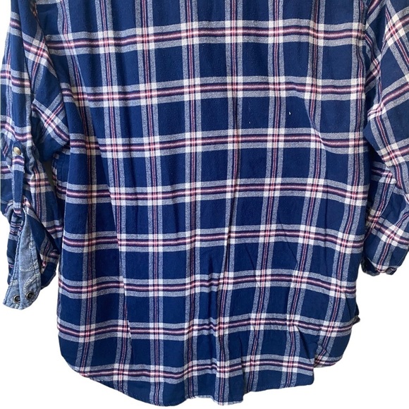 Plaid Flannel Blue Red Boys Style Jachs Girlfriend Button Down Shirt Size Large - Picture 8 of 10